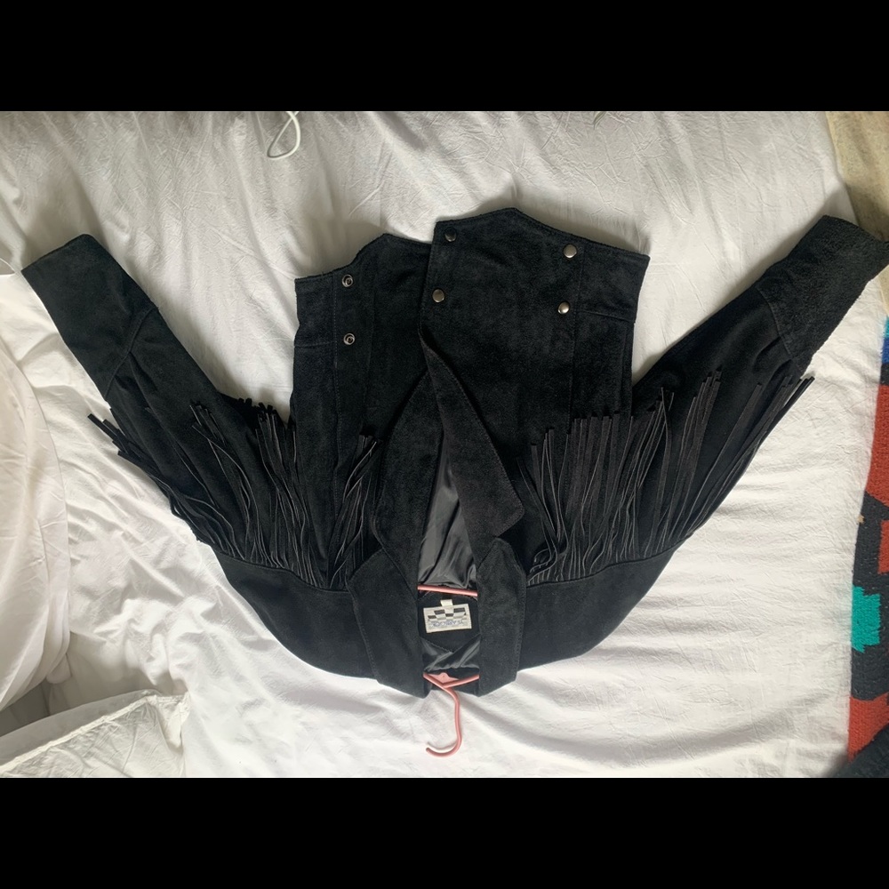 Vintage Fringe Suede Black Jacket